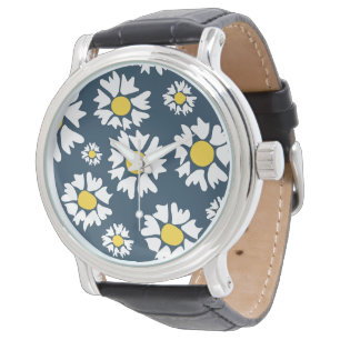 Gänseblümchenmuster, Blumenmuster, Weiße Gänseblüm Armbanduhr