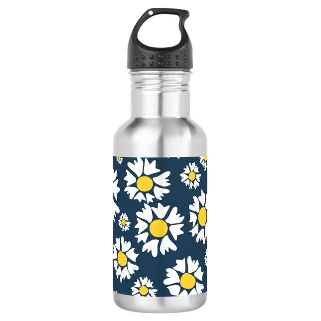 Gänseblümchenmuster, Blumenmuster, Weiße Gänseblüm Edelstahlflasche (Vorderseite)