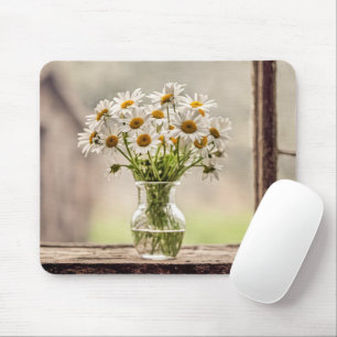 Gänseblümchenstrauß im Bauernhausfenster Mousepad