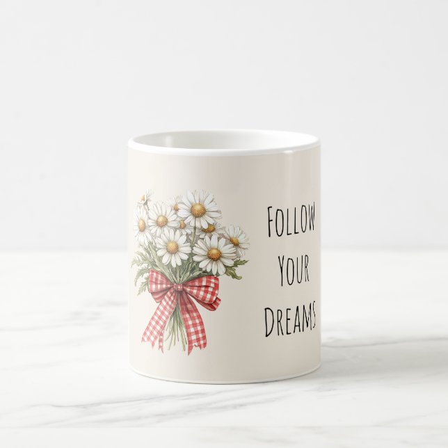 Gänseblumen Rot Weiße Schleife Kaffeetasse (Mittel)