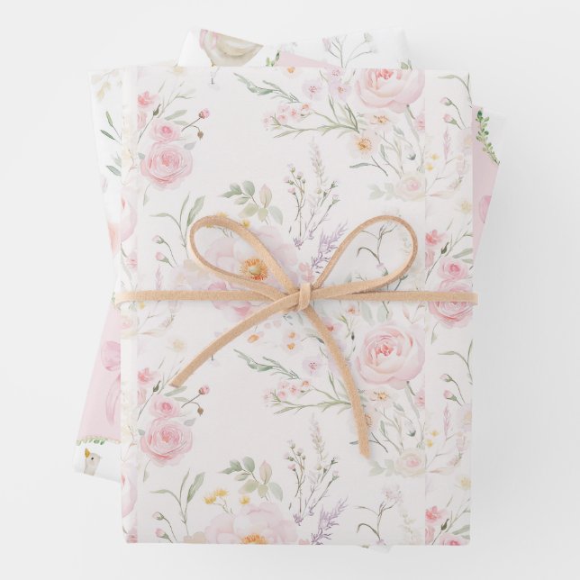 Gänseblush pink Elegante Pastel Bow Geburtstag Geschenkpapier Set (Beispiel)