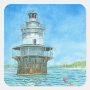 Gänsefelsen Leuchtturm Aquarell Quadratischer Aufkleber
