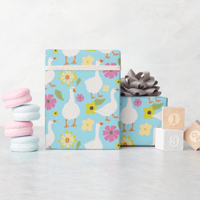 Gänsemuster mit freundlicher Handschrift - Blau Geschenkpapier (Babyparty)
