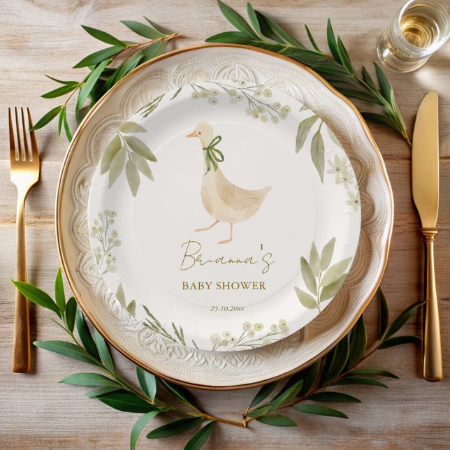 Gänserhymnen Kinderzimmer Babydusche mit Monogramm Pappteller (Goose nursery rhymes boho baby shower monogrammed paper plates personalized table decor)