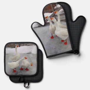 Gänseweiß Ofenhandschuh & Topflappen-Set