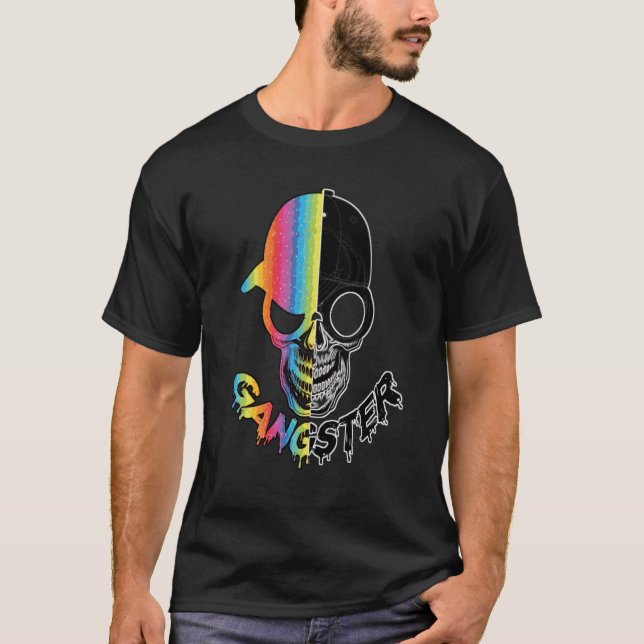 Gansterskull Schwarz und Halbbogenfarbe T-Shirt (Vorderseite)