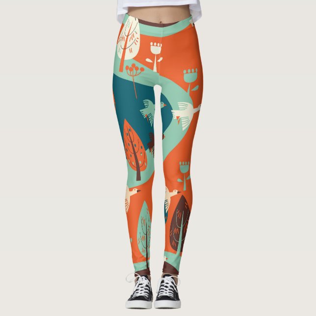 Gänswald: Vintage Naturlandschaft Leggings (Vorderseite)
