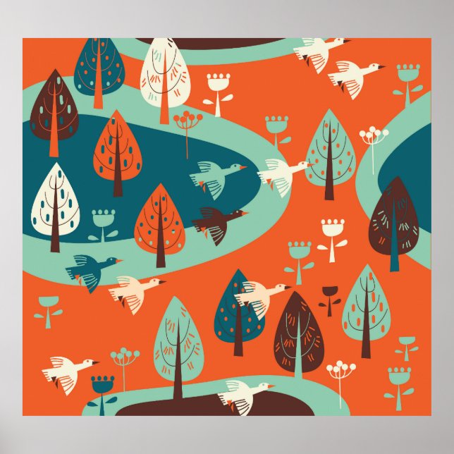 Gänswald: Vintage Naturlandschaft Poster (Vorne)