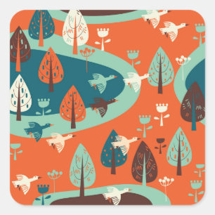 Gänswald: Vintage Naturlandschaft Quadratischer Aufkleber