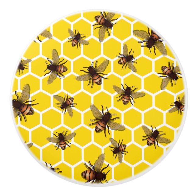 Ganz über Bienen auf Bienenwaben-Fach-Griff-Zug Keramikknauf (Vorderseite)