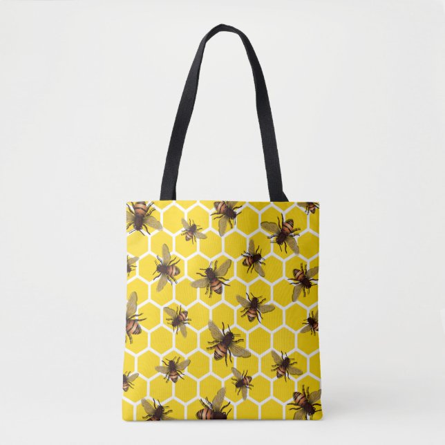 Ganz über Bienen auf Bienenwaben-Taschen-Tasche (Vorderseite)