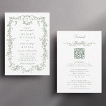 Ganze auf einer Stufe Grüne Französische Blumenhoc Einladung<br><div class="desc">Elegante Weise grün Blumen Hochzeit mit Details auf der Rückseite. Für eine weiter gehende Anpassung dieses Designs klicken Sie bitte auf die Schaltfläche "DESIGN TOOL" oben!</div>
