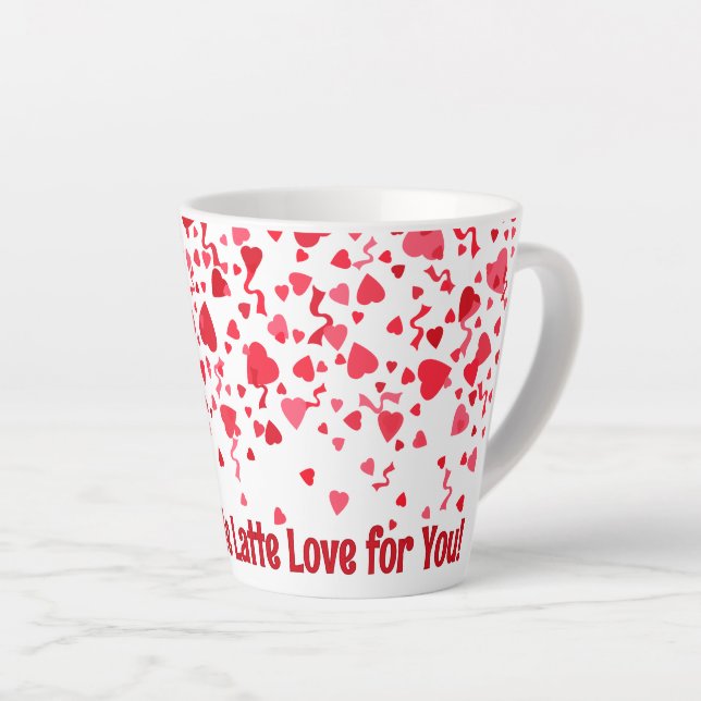 Ganze Latte Liebe Personalisiert Red Confetti Herz Milchtasse (Rechte Ecke)