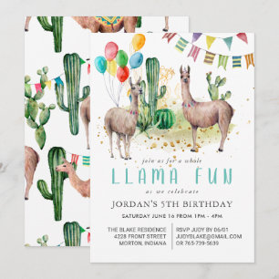 Ganze Llama Fun Geburtstagsparty Einladung
