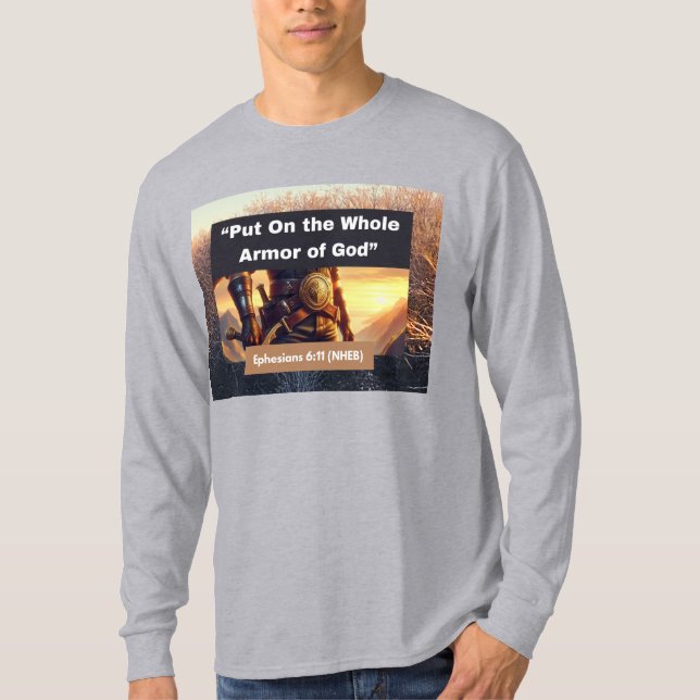 Ganze Rüstung Gottes - Lange Schläfchen Lt Gray T  T-Shirt (Vorderseite)