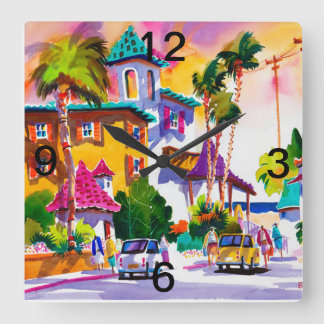 GANZEN TAG PASSIEREN SIE DIE STUNDENWAND. QUADRATISCHE WANDUHR