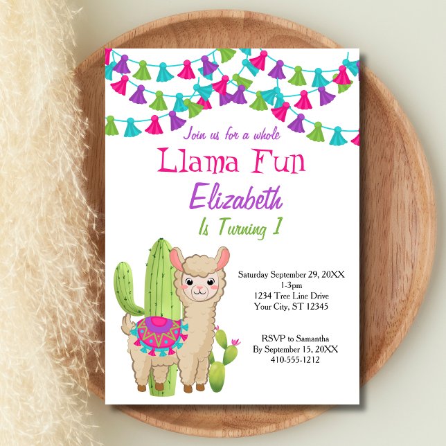 Ganzer Lama Fun Pink Lila Cactus Baby Dusche Einladung (Llama Fun Baby Shower invitation. Printed or Digital Download.)