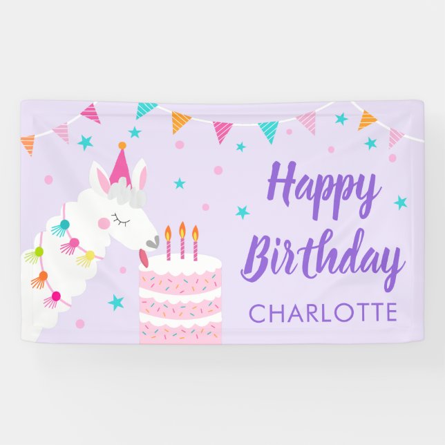 Ganzer Llama Fun Cake 3. Geburtstag Lila Banner (Horizontal)