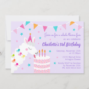 Ganzer Llama Fun Cake 3. Geburtstag Lila Einladung