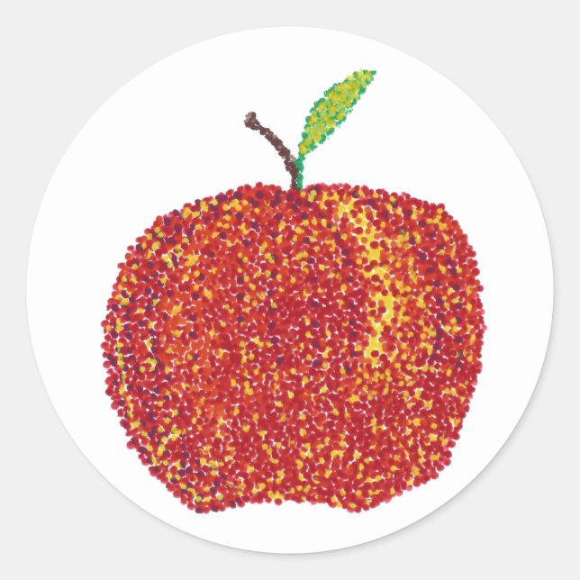 Ganzer reifer roter Apfel in Pointillism-Stickern Runder Aufkleber (Vorderseite)