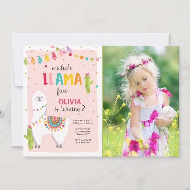 Ganzes Lama Spaß Geburtstagseinladung Alpes Fiesta Einladung (Vorderseite)