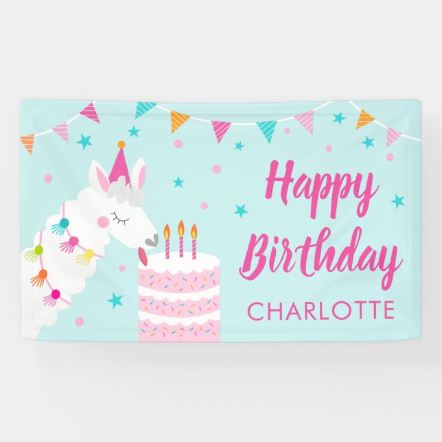 Ganzes Llama Fun Cake 3. Geburtstag Aqua Banner (Horizontal)