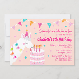 Ganzes Llama Fun Cake 5. Geburtstagskoralle Einladung