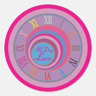 Ganztagsüber Liebe Uhr Kunst Rosa Lila blaues Mädc Runder Aufkleber