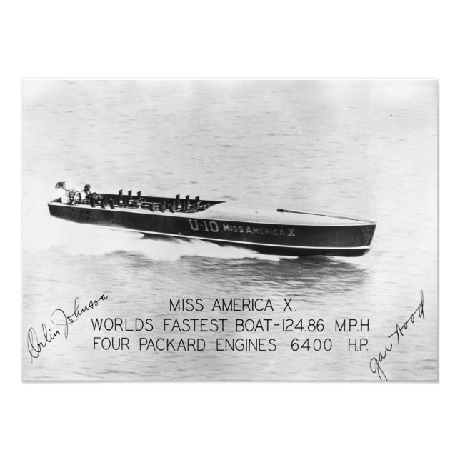 Gar Wood Racing Miss America X "Autographed" Fotodruck (Vorne)