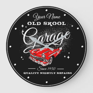 Garage Alte Schule Ihr Name Red Chevy Vintage Auto Große Wanduhr