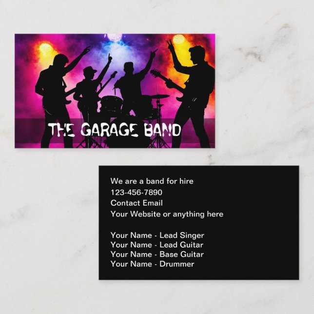 Garage Band For Hire Music Business Cards Visitenkarte (Vorne/Hinten)