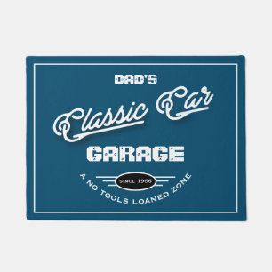 Garage Classic Auto jeder Name Blue White Retro Fußmatte