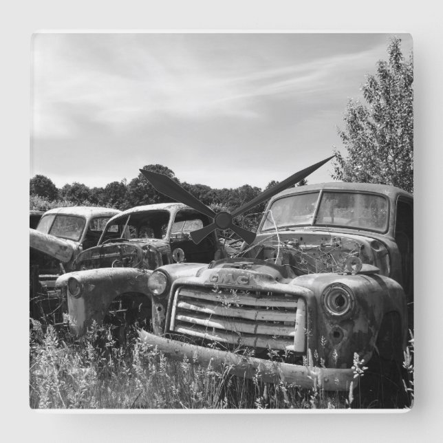 Garage Clock Old Truck Wall Clock Quadratische Wanduhr (Vorderseite)
