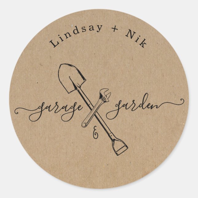 Garage & Garden Bridal / Dusche für Paar Runder Aufkleber (Vorderseite)