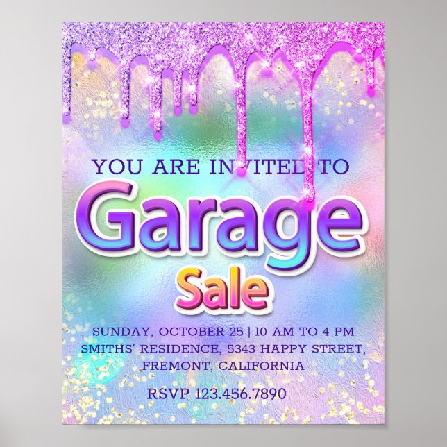 Garage Glitzer Tropfen Holographic Zuhause Pink Poster (Vorne)
