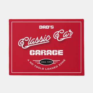 Garage Klassisches Auto, jeder Name Red White Retr Fußmatte