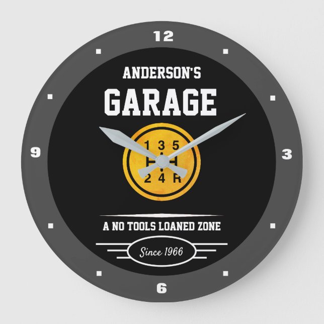 Garage-Slogan, Name Gold-Wagenüberschieberknopf Große Wanduhr (Vorderseite)