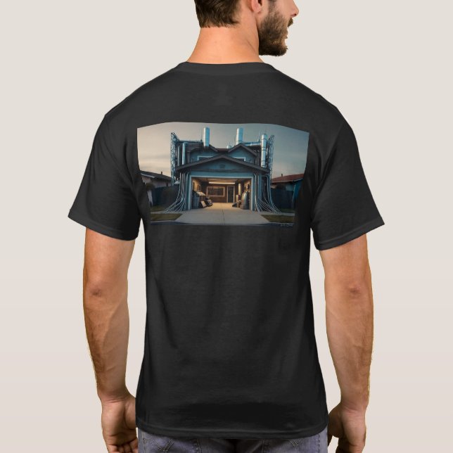 Garage Tech Upgrade Herren schwarzes T-Shirt Rücks (Rückseite)