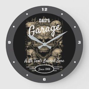 Garage-Vater oder Totenkopf-Schwarz-Grau mit belie Große Wanduhr