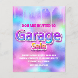 Garage Verkauf Holografischer Rosa Glitzer Tropfen Flyer
