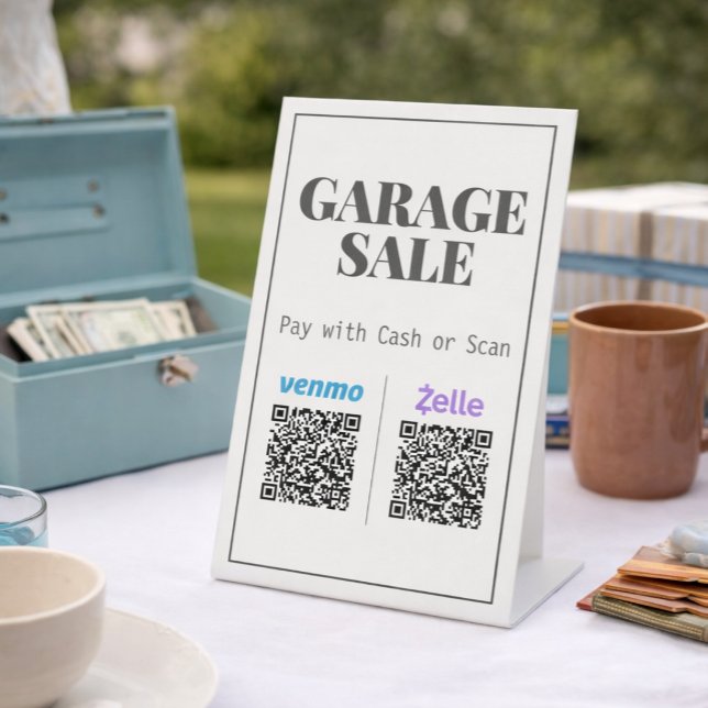 Garagenverkauf QR-Code Zahlungs Schild Tischschild (Make checkout simple and seamless at your garage sale with this modern QR code payment sign. )