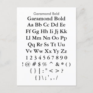 Garamond Bold - Zazzle Schriftart Sampler Sheet Postkarte