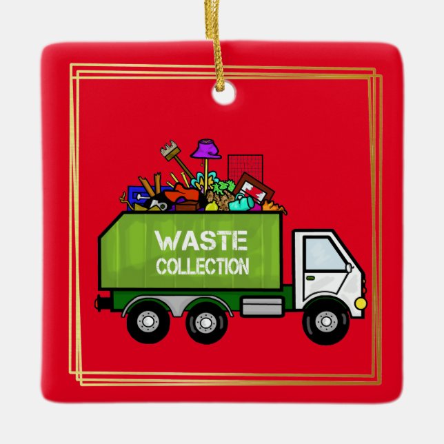 Garbage Man Day Ornament mit Garbage Truck (Vorderseite)