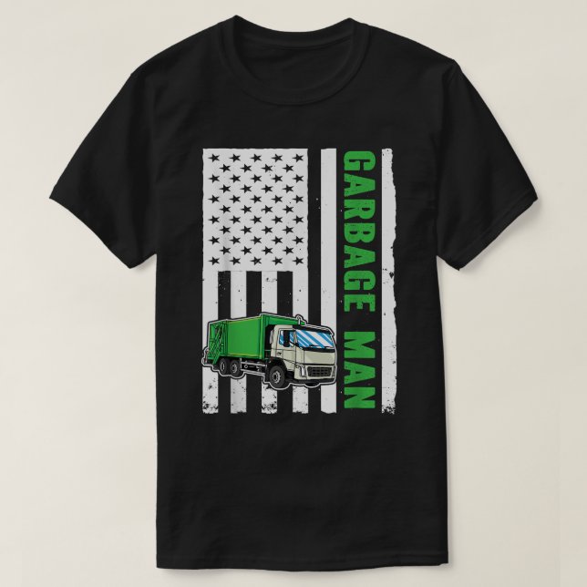 Garbage Man US Flag Garbage Truck T-Shirt (Design vorne)