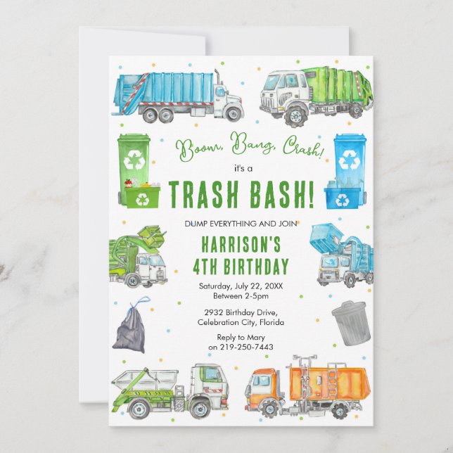 Garbage Trash Truck Birthday Invitation Einladung (Vorderseite)
