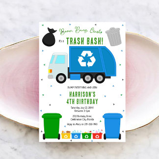 Garbage Trash Truck Birthday Invitation Einladung