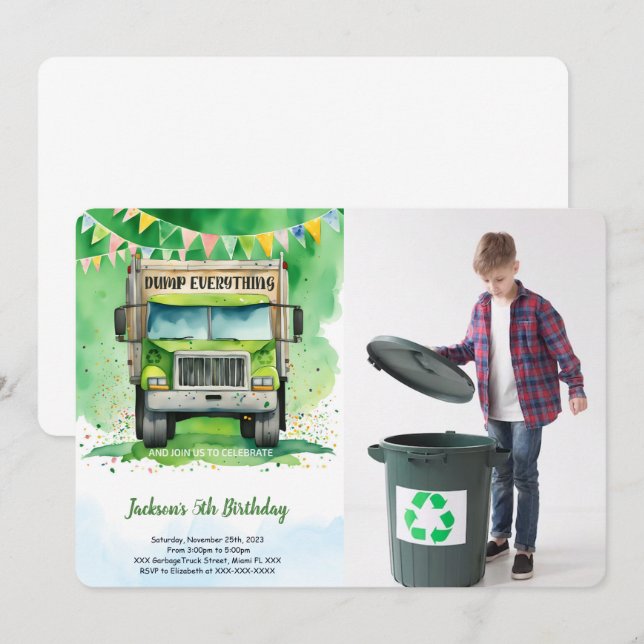 Garbage Truck Birthday Einladung (Vorne/Hinten)