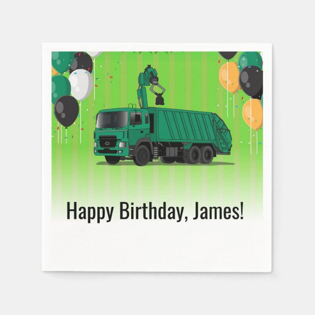 Garbage Truck Birthday Napkin Serviette (Vorderseite)