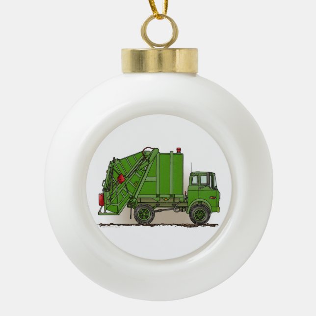 Garbage Truck Green Keramik Kugel-Ornament (Vorderseite)