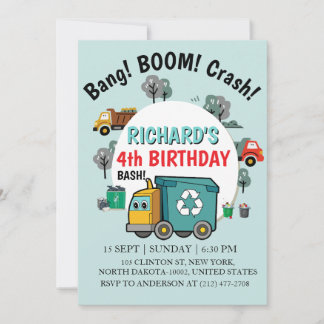 Garbage Truck Themed Kids Trash Party Birthday Einladung